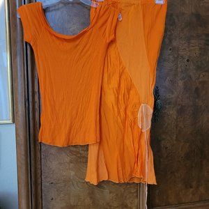 skirt and top ensemble. orange, size small y2k brand language los angeles